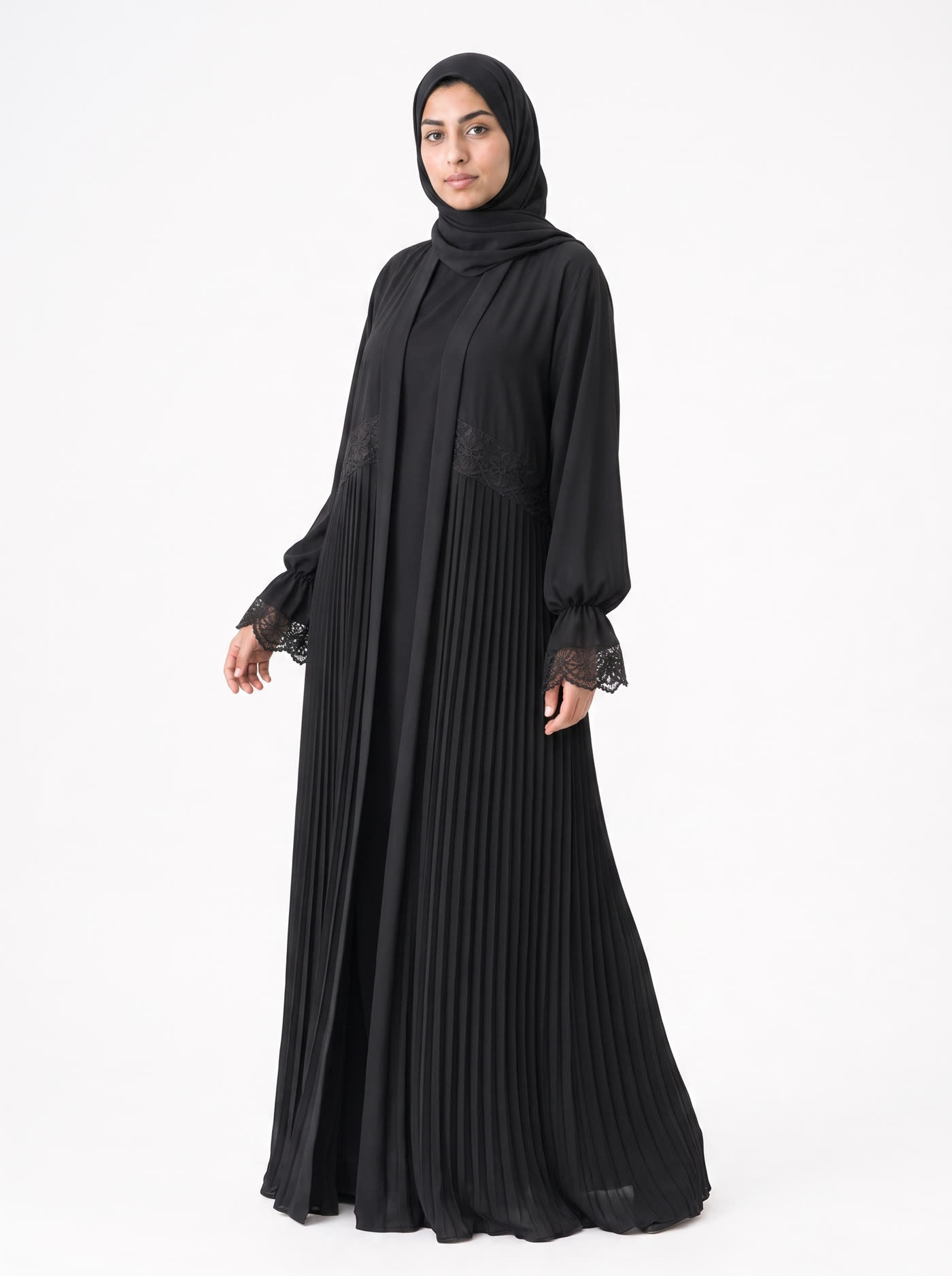 Three-quarter studio view of the abaya
